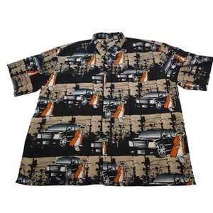 Vtg Uprok Cadillac Shirt Men 3XL Black Orange Short‎ Sleeve Button Up streetwear